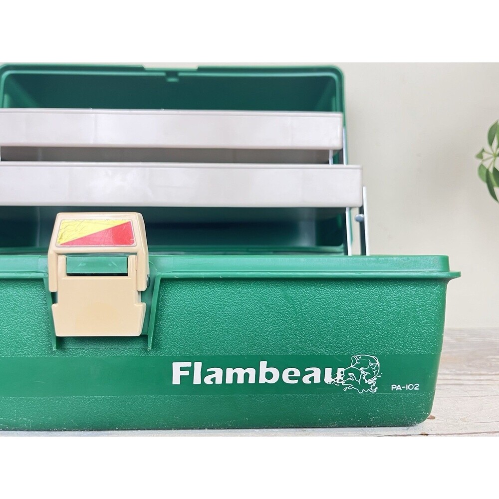 Vintage Flambeau PA-102 Green Plastic Fishing Tackle Box / Retro Outdoors